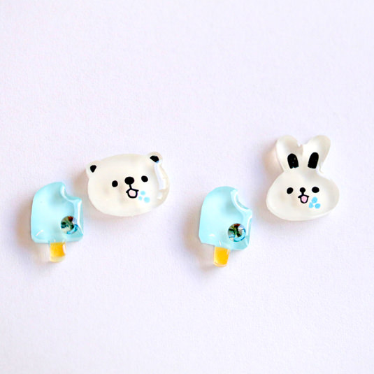 ぽけぽけ白くま＆うさぎの夏ピアス